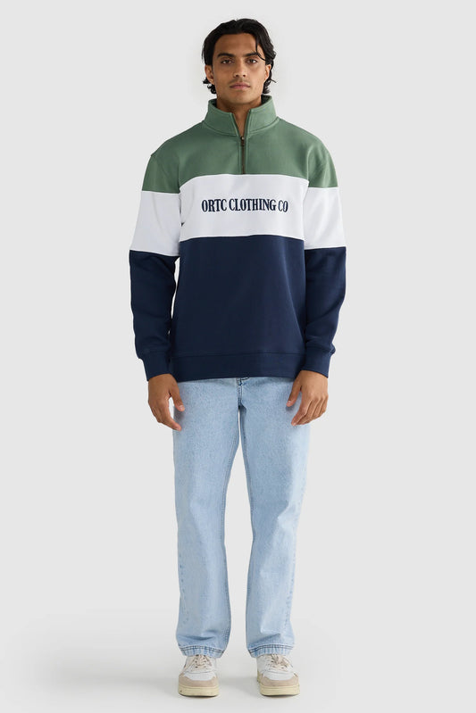 Classic Logo Quarter Zip Olive and Navy