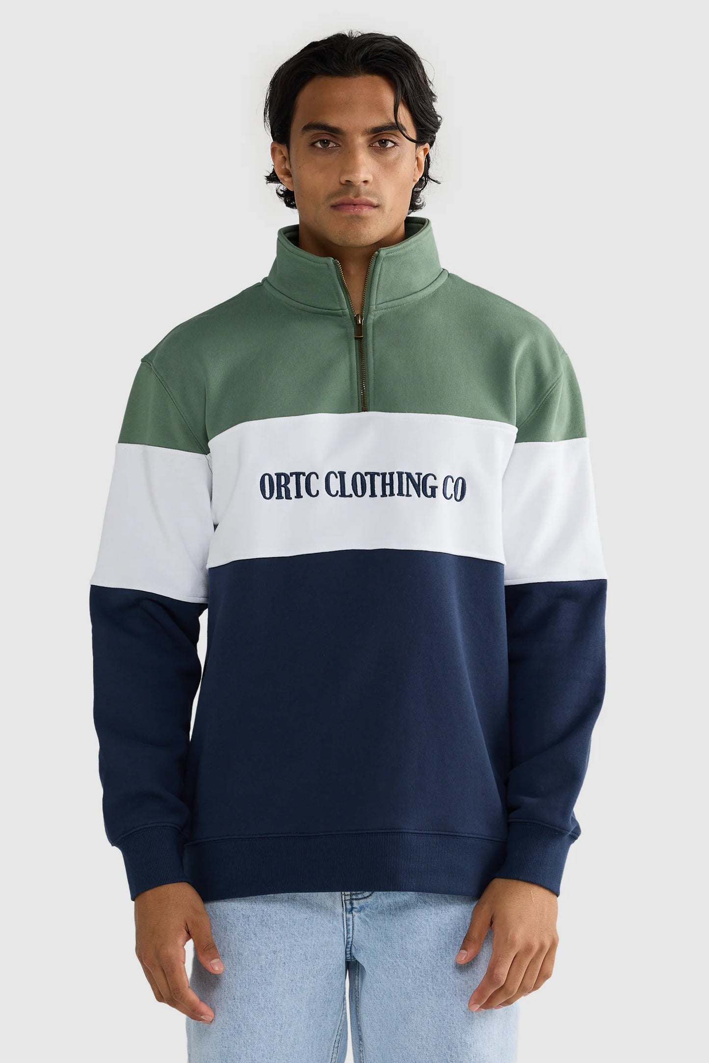 Classic Logo Quarter Zip Olive and Navy