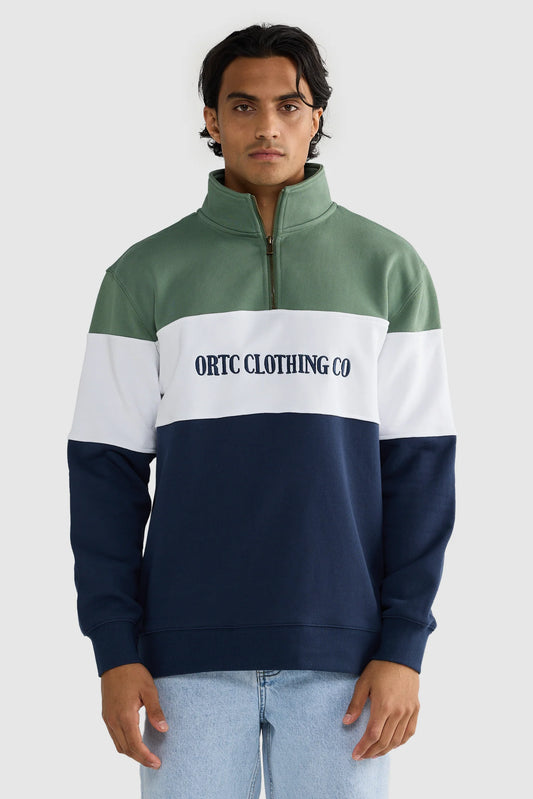 Classic Logo Quarter Zip Olive and Navy