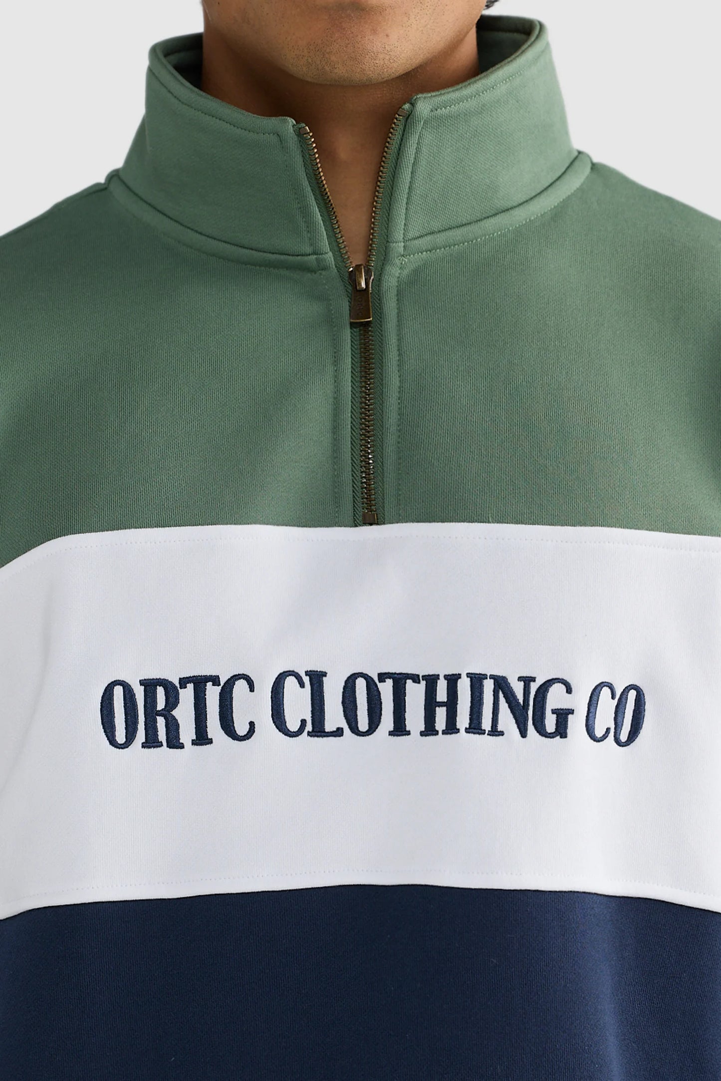 Classic Logo Quarter Zip Olive and Navy