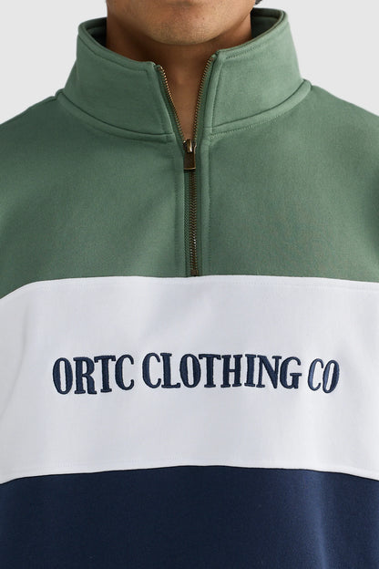 Classic Logo Quarter Zip Olive and Navy