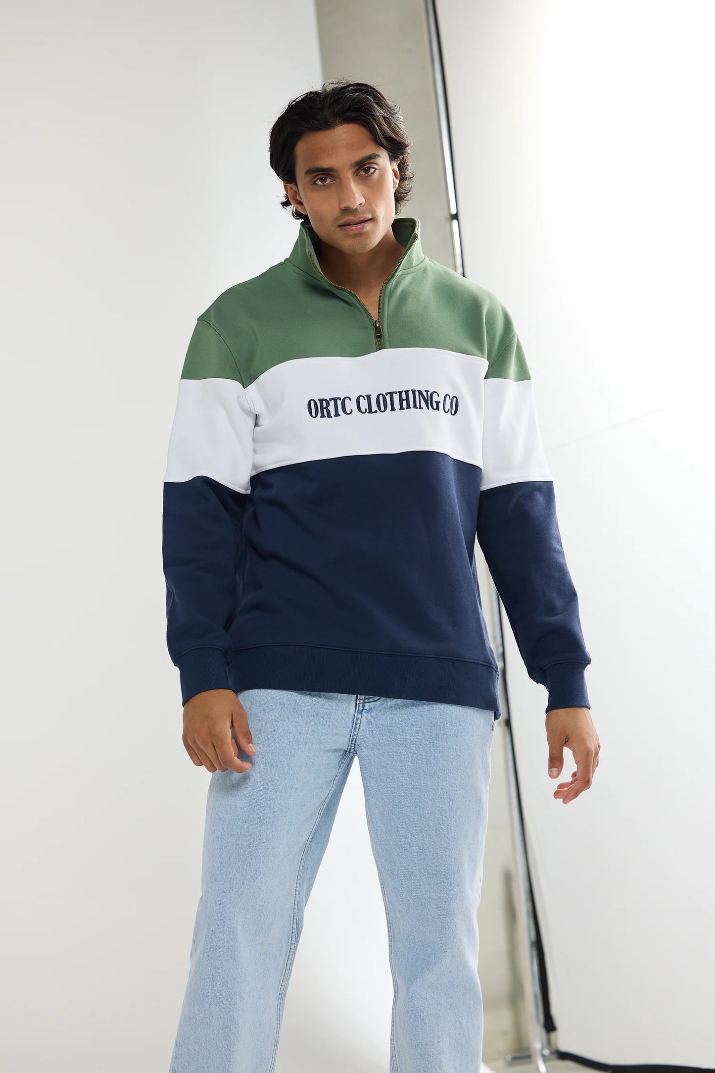 Classic Logo Quarter Zip Olive and Navy