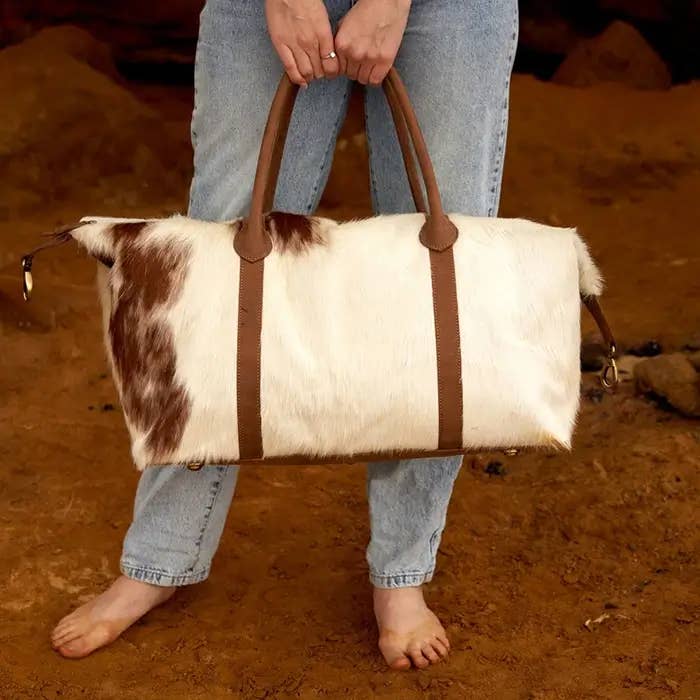 Real Cowhide Leather Duffle Bag Large Cowhide Travel Bag