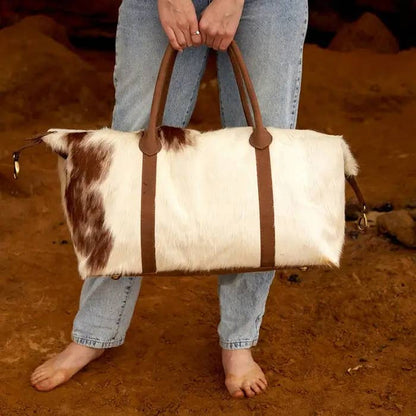 Real Cowhide Leather Duffle Bag Large Cowhide Travel Bag